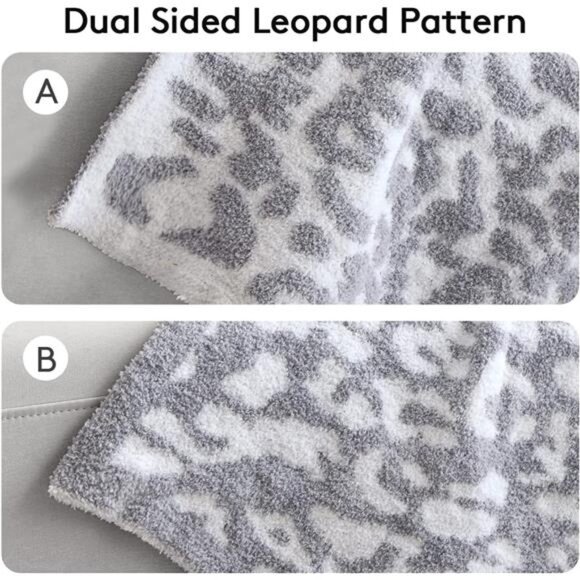 Ultra Soft Micro Plush White Grey Leopard Blanket (51x63 inches) Warm Reversible - Picture 3 of 7
